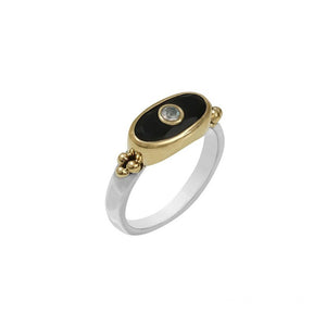 Bague oeil fine rectangle CANYON ethnique - Argent et Onyx noir - pierre semi-précieuse - Bobart Bijoux créateurs