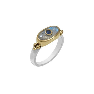 Bague fine rectangle CANYON ethnique - Argent et Pierre de Lune - pierre semi-précieuse - Bobart Bijoux créateurs