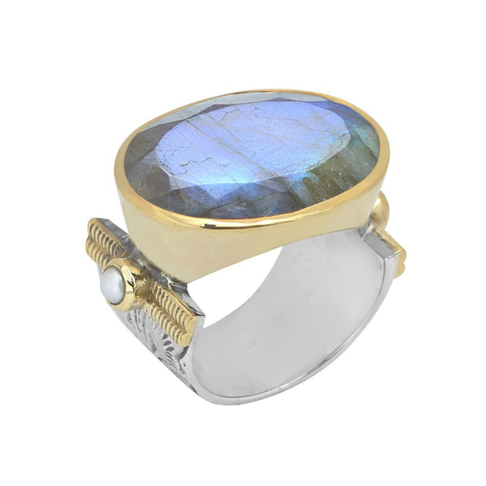 Bague large CANYON ethnique argent et Labradorite - Bobart Bijoux créateurs