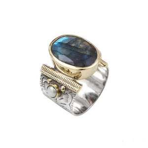 Bague CANYON ethnique - Argent et Labradorite - pierre semi-précieuse