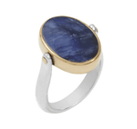 Bague argent ovale réversible Turquoise & Lapis Lazuli serti de laiton