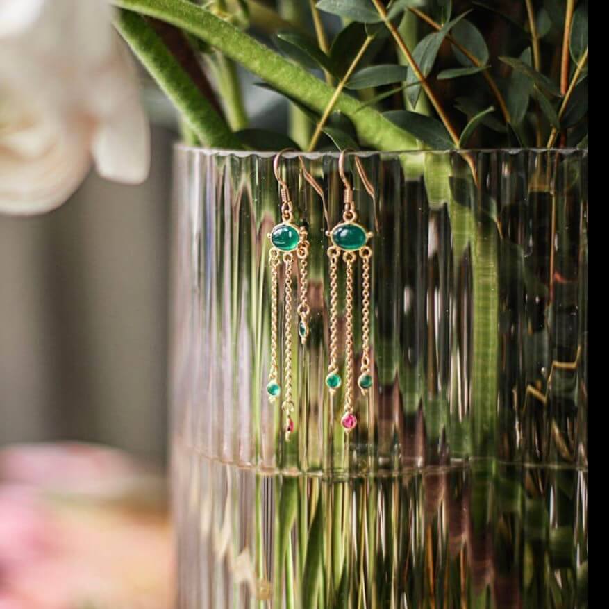 boucles pendantes onyx vert silimanite rubis pla
ue or 