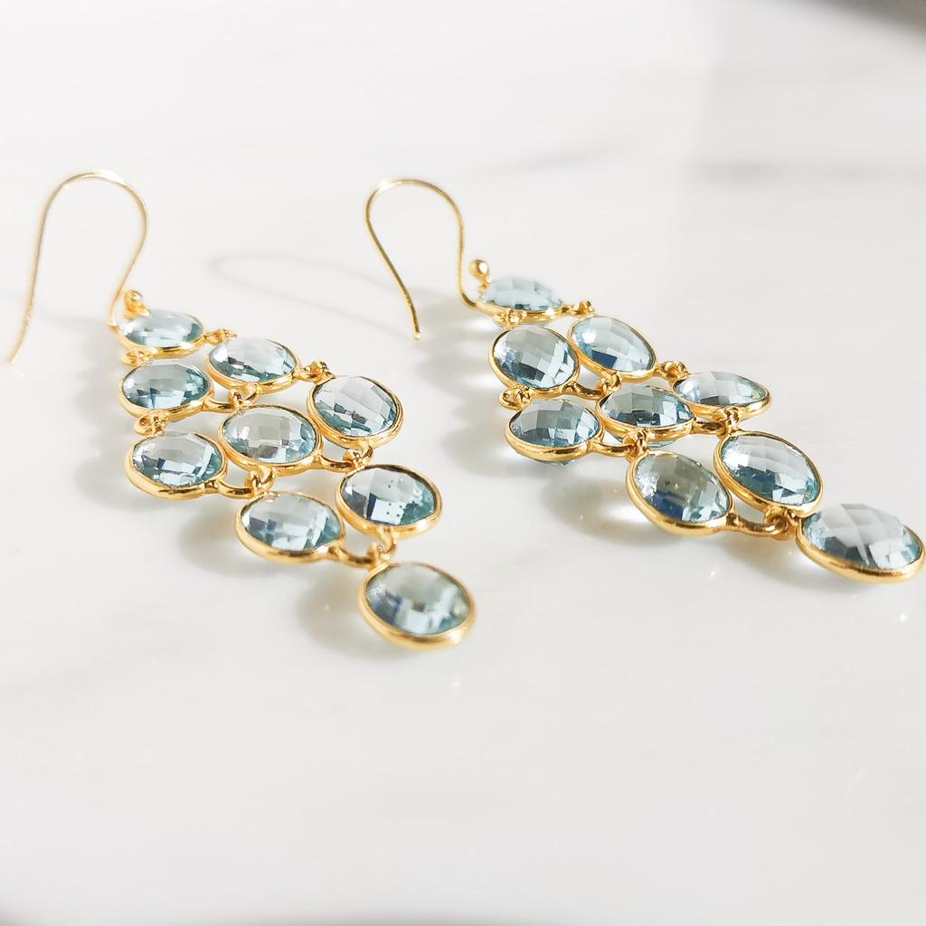 Boucles D'oreilles Ovales En Or 18K - Cz Topaze Turquoise - Neuf Avec étiquettes