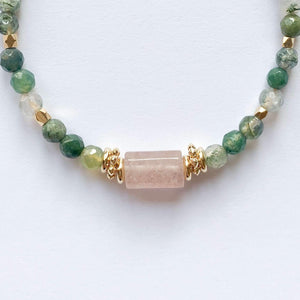 bracelet bali agate verte et quartz fraise plaqué or bobart bijoux