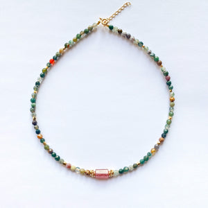 Collier BALI agates et quartz fraise - collection pierres naturelles BOBART BIJOUX