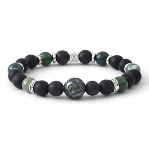 Bracelet Ikoba - Agate mousse, agate noire et perle de Tahiti