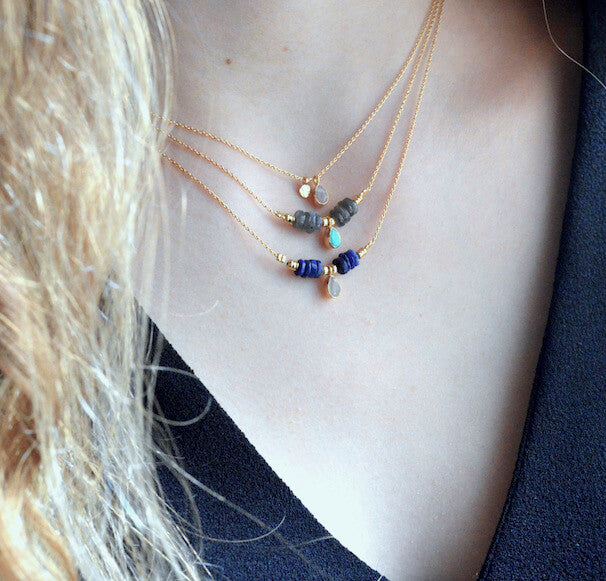 Collier Drop Precious - Quartz rose et Lapis Lazulli