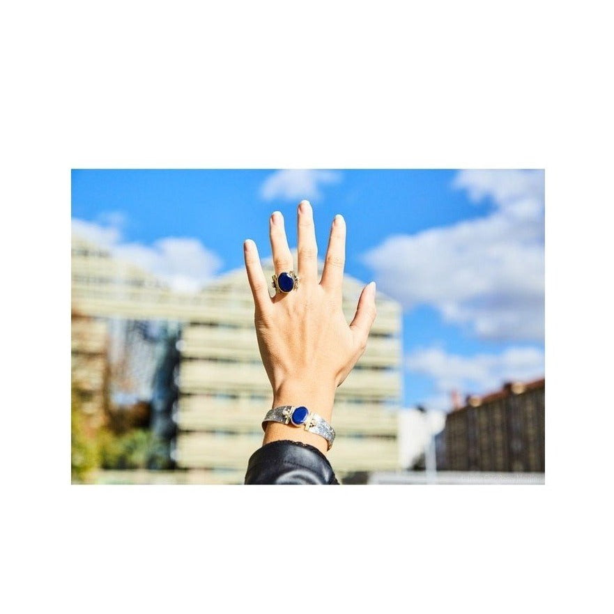 Jonc CANYON ethnique argent et labradorite - Bobart Bijoux créateurs Paris