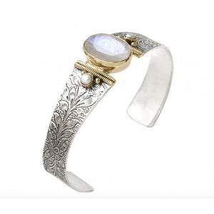 Jonc CANYON ethnique argent et pierre de lune - Bobart Bijoux créateurs