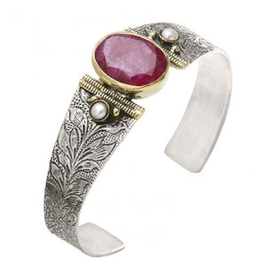 Jonc CANYON ethnique argent et racine de rubis - Bobart Bijoux créateurs