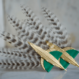 Boucles d'oreilles plume et cuir Lyre vert - LADY AMHERST