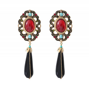 Satellite - Boucles d'oreilles clips festives onyx et turquoise I rouge