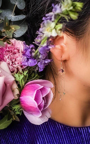 boucles pendantes améthystes onyx vert pierre de lune
