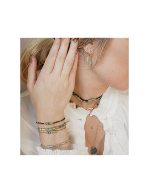 Bracelet turquoises et mini anneaux plaqué or